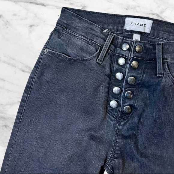 Frame Denim ‘Le High Skinny’ Snap Fly Jeans in “Bestwick” Dark Gray Wash Size 26 - Picture 7 of 16